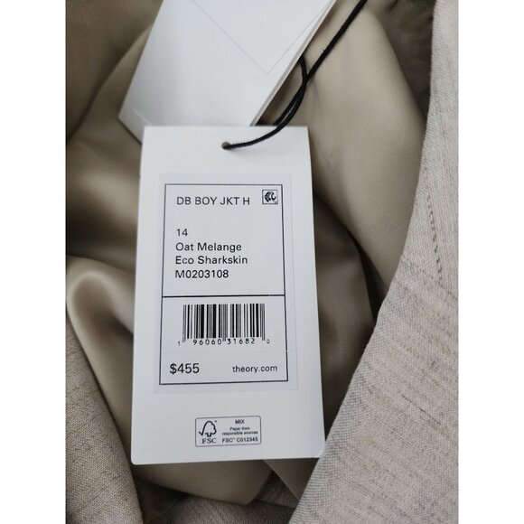 Theory NWT Oat Melange Linen Double Breasted Blazer Jacket 14 - Picture 8 of 9